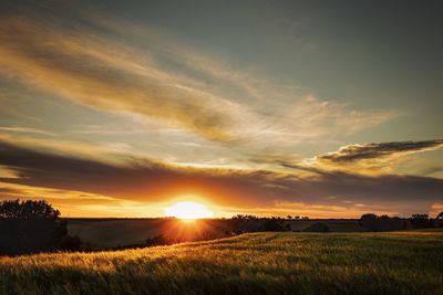 Scenic view of field against sky during sunset