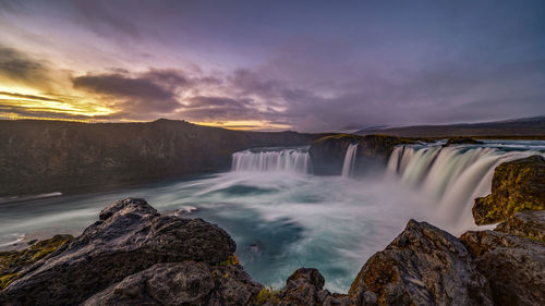 Sunrise at godafoss waterfall in iceland. 