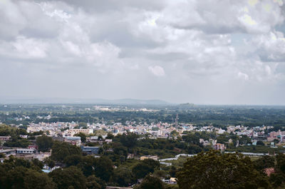 High angle view of townscape against sky