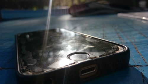 Close-up of water on table