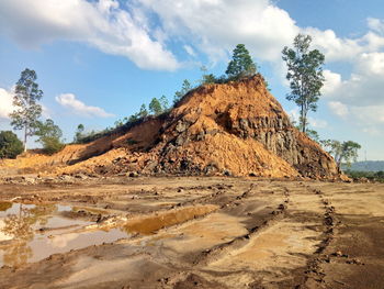 Rock formations on land against sky