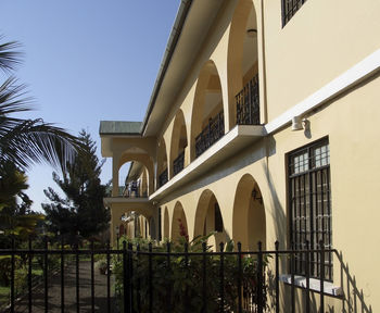 Low angle view of building against clear sky