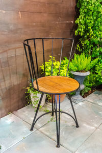 High angle view of potted plants on table in yard