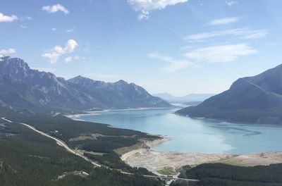 Panoramic view of lake and mountains against sky