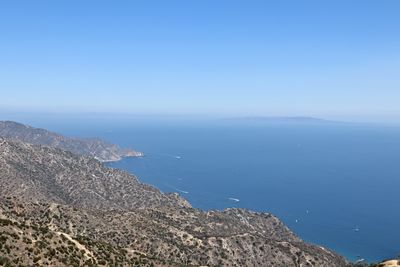 Scenic view of sea against clear blue sky