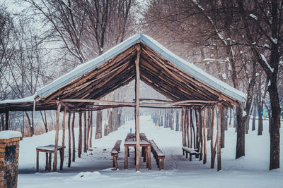 Built structure in winter against clear sky