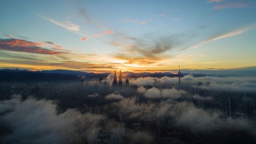 Panoramic view of water against sky during sunset