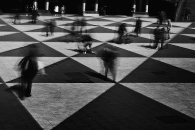 High angle view of people walking on street