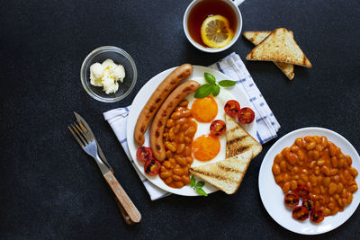 High angle view of breakfast served on plate