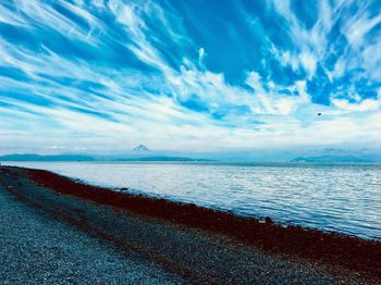 Scenic view of sea against blue sky