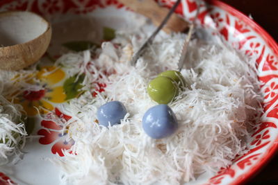 High angle view of breakfast served in bowl