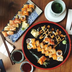 High angle view of breakfast on table