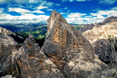 Rock formations on landscape against sky