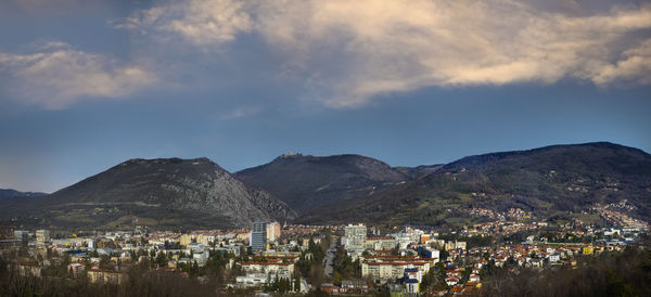 High angle view of townscape against sky