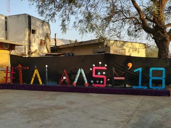 View of road sign in city