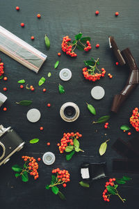 High angle view of multi colored candies on table