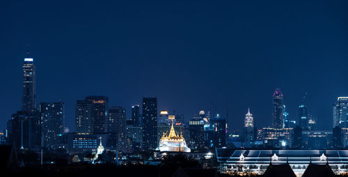 Illuminated buildings in city at night