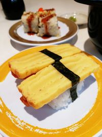 Close-up of dessert served on plate