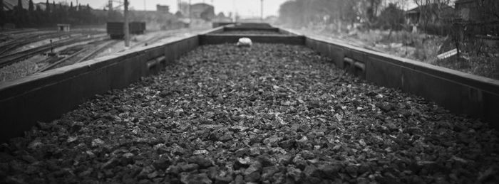 Surface level of railroad tracks on field