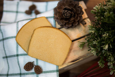 High angle view of bread on table