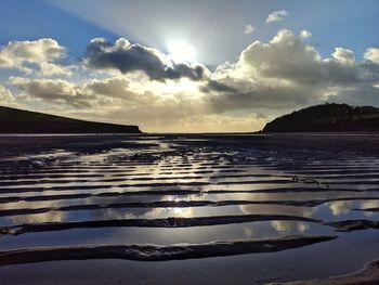 Scenic view of lake against sky during sunset