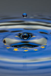 Close-up of drop falling on water