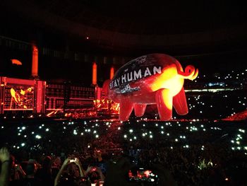 People enjoying illuminated music concert at night