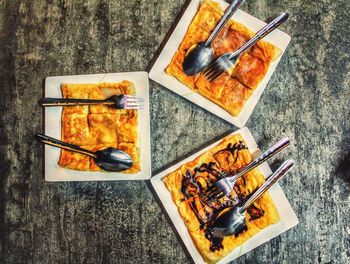 High angle view of food in plate on table