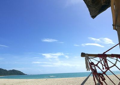 Scenic view of sea against blue sky