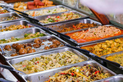 High angle view of food for sale at market stall