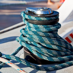 Close-up of ropes on pier