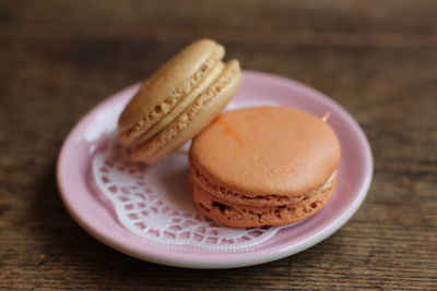 Close-up of cookies on plate on table