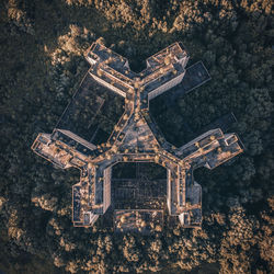 High angle view of old buildings in city