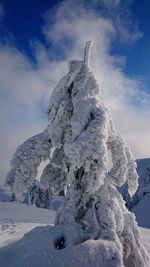 Frozen landscape against sky