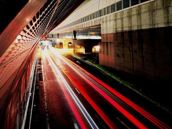 Light trails on road at night