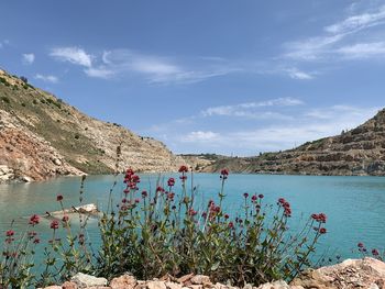 Scenic view of bay against sky