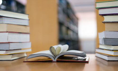 Stack of books on table