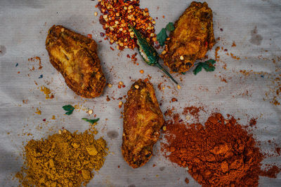 High angle view of food on table