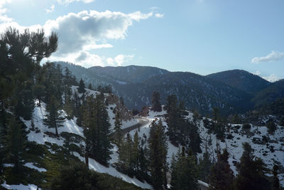Scenic view of mountains against sky during winter