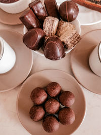 High angle view of dessert in plate on table