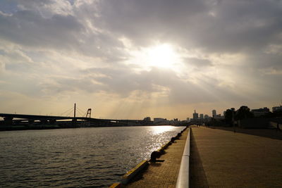 View of suspension bridge over river