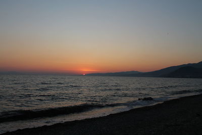 Scenic view of sea against clear sky during sunset