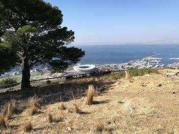 Scenic view of sea against clear sky