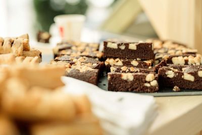 Close-up of chocolate cake on table