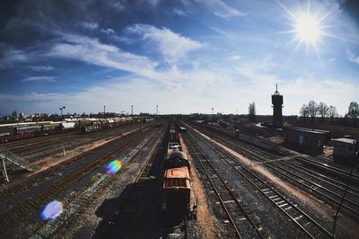 High angle view of train against sky