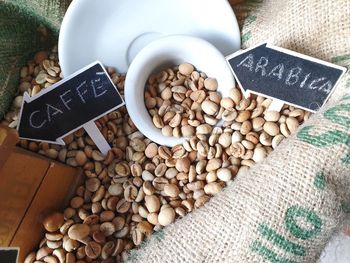 High angle view of coffee beans