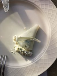 High angle view of dessert in plate on table