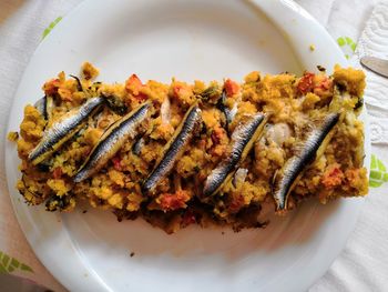 High angle view of meal served in plate