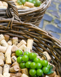 High angle view of fruits in basket