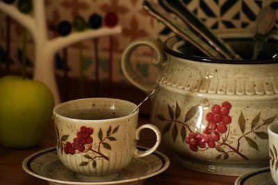 Close-up of tea cup on table